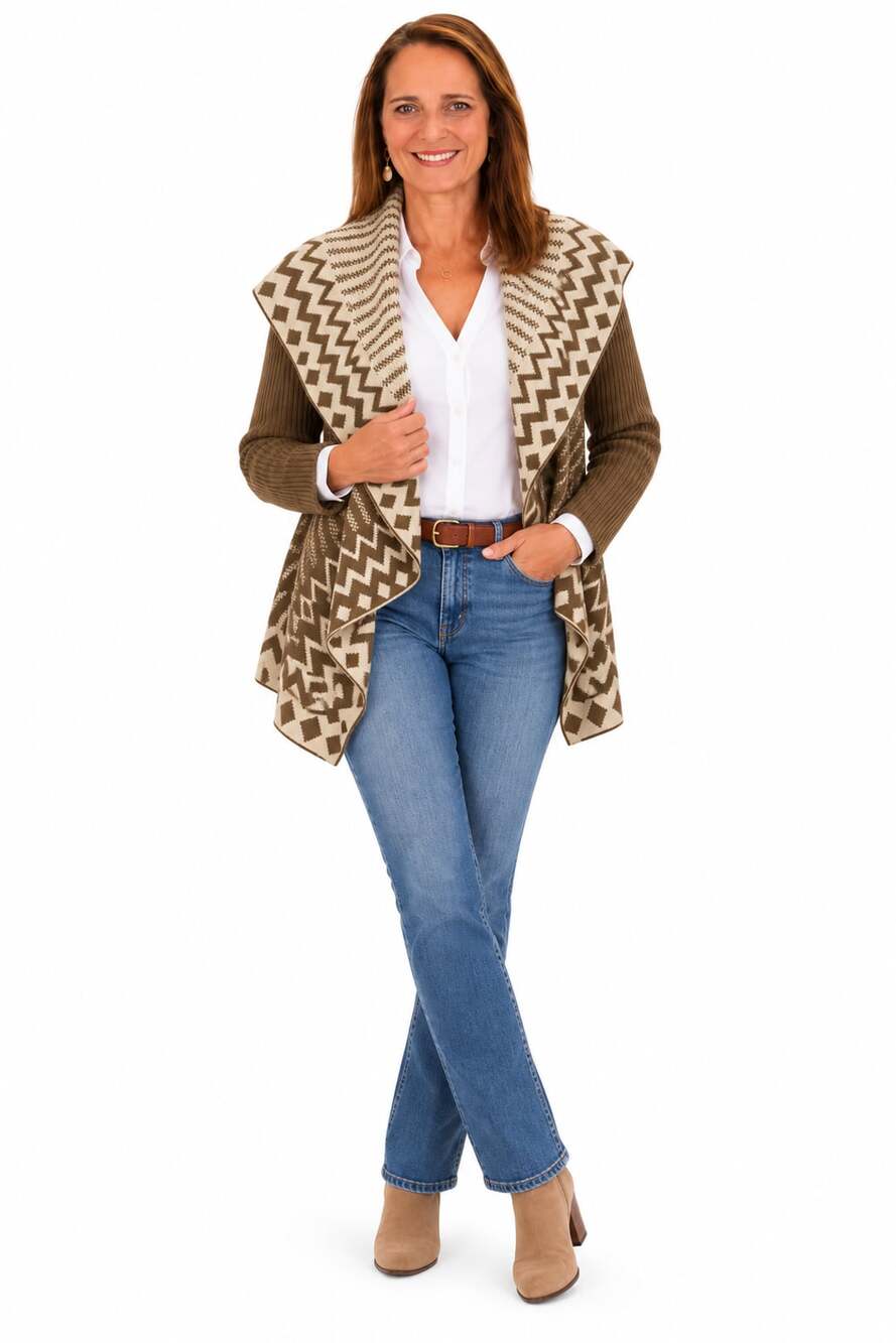 Ya Los Angeles Brown & Cream Patterned Waterfall Cardigan Sweater